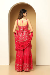 Chinon Embroidered Kurti with Sharara Set for Party